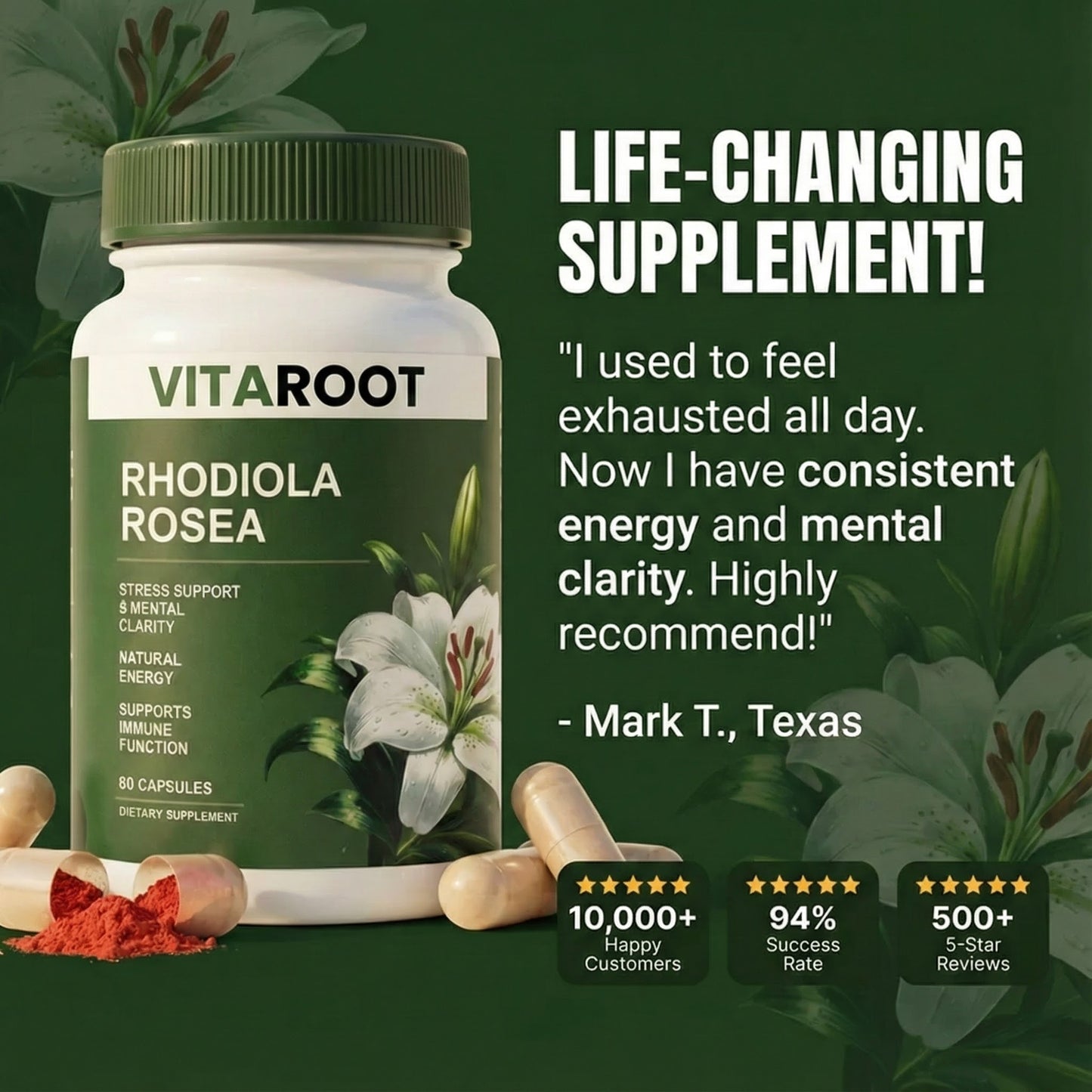 VitaRoots Rhodiola Capsules | Stress, Energy & Focus Support