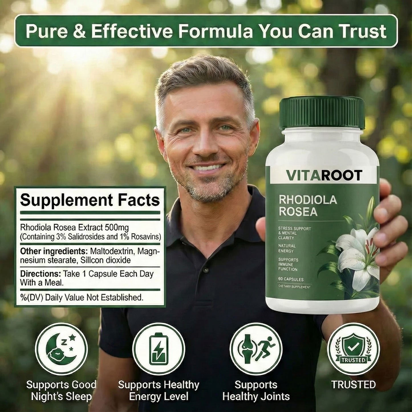 VitaRoots Rhodiola Capsules | Stress, Energy & Focus Support